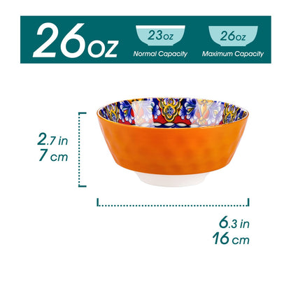 vancasso Ceramic Bowls Set of 6-26 oz Bohemian Style Colorful Cereal Soup Bowls, Microwave & Dishwasher Safe, Porcelain for Kitchen, Dining, Party (Gift Box)