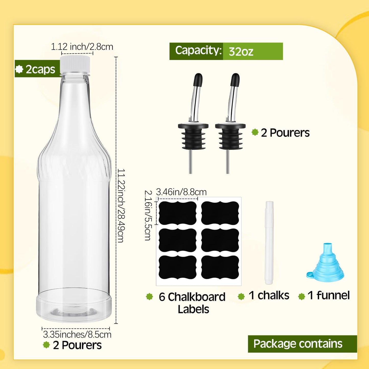 Dandat 32 oz Plastic Long Neck Bottles with Pourer and Caps Plastic Juice Pour Bottles with Stainless Steel Pourer Tapered Spout for Liquor Juice(Silver,4 Pcs)