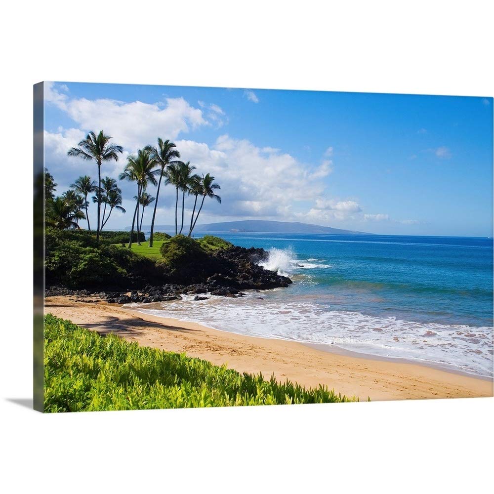CANVAS ON DEMAND Hawaii, Maui, Wailea, Beautiful Ulua Beach Canvas Wall Art Print by Ron Dahlquist, Home Decor, Beautiful, Ocean Artwork,60" x40in