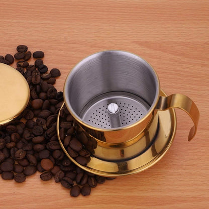 Vietnamese Coffee Filter Maker, Small Stainless Steel French Press Coffee Drip Brewer for Office Cafe (Gold)