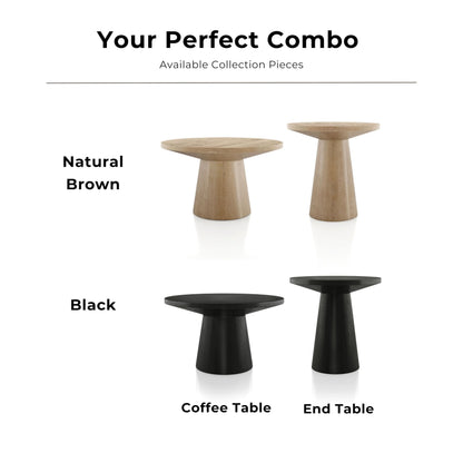 Furniture of America Crambel Modern Solid Wood 2-Piece Brown 29-inch Round End Table Set with Cone-Shaped Pedestal Base for Small Space, Living Room, Home Office, Oak