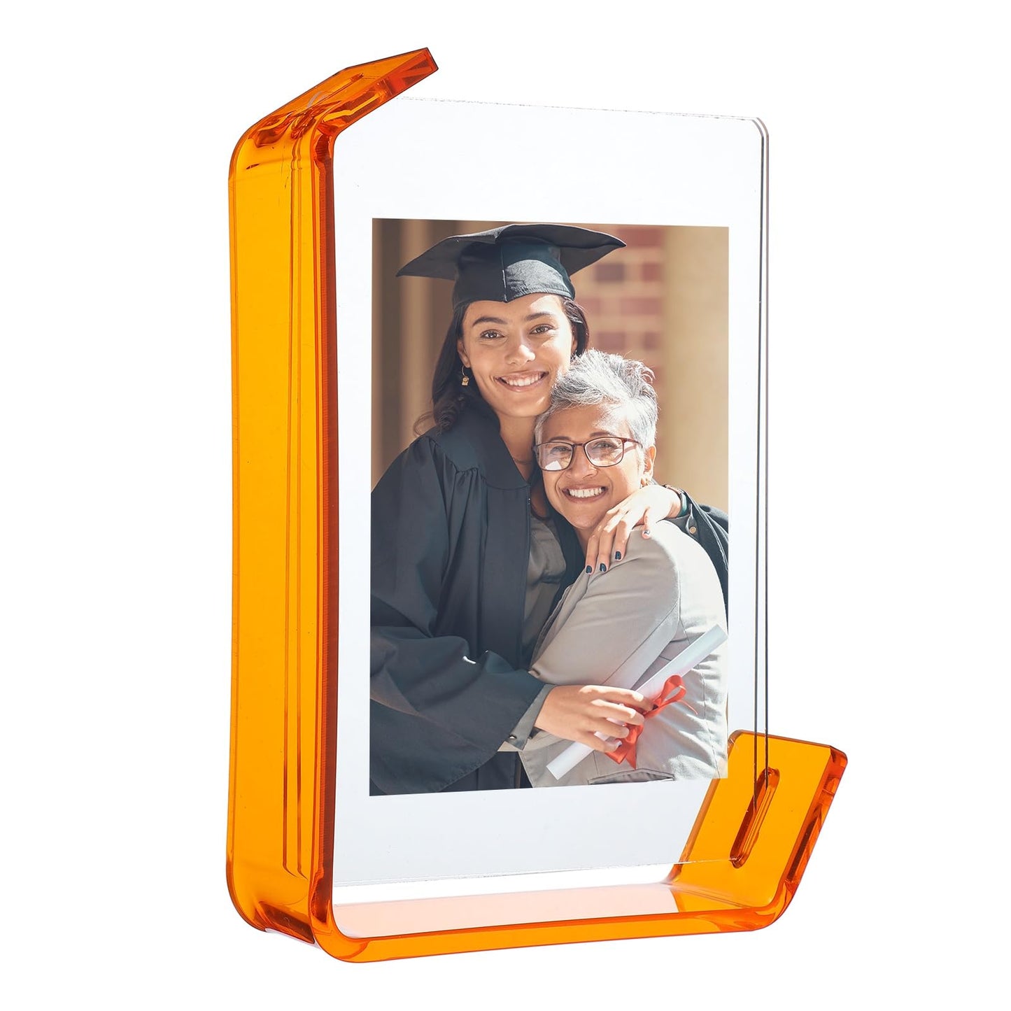 uxcell 5x7 Inch Acrylic Picture Frame, Floating Picture Frames for Wall or Tabletop Display, Hanging Photo Frame Stand for Office Home, Orange