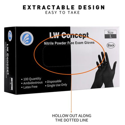 LW Concept Disposable Nitrile Gloves, Chemical Resistant, Powder-Free, Latex-Free, Non-Sterile, Food Safe, 5 Mil, Black, 1000-Count (Medium)