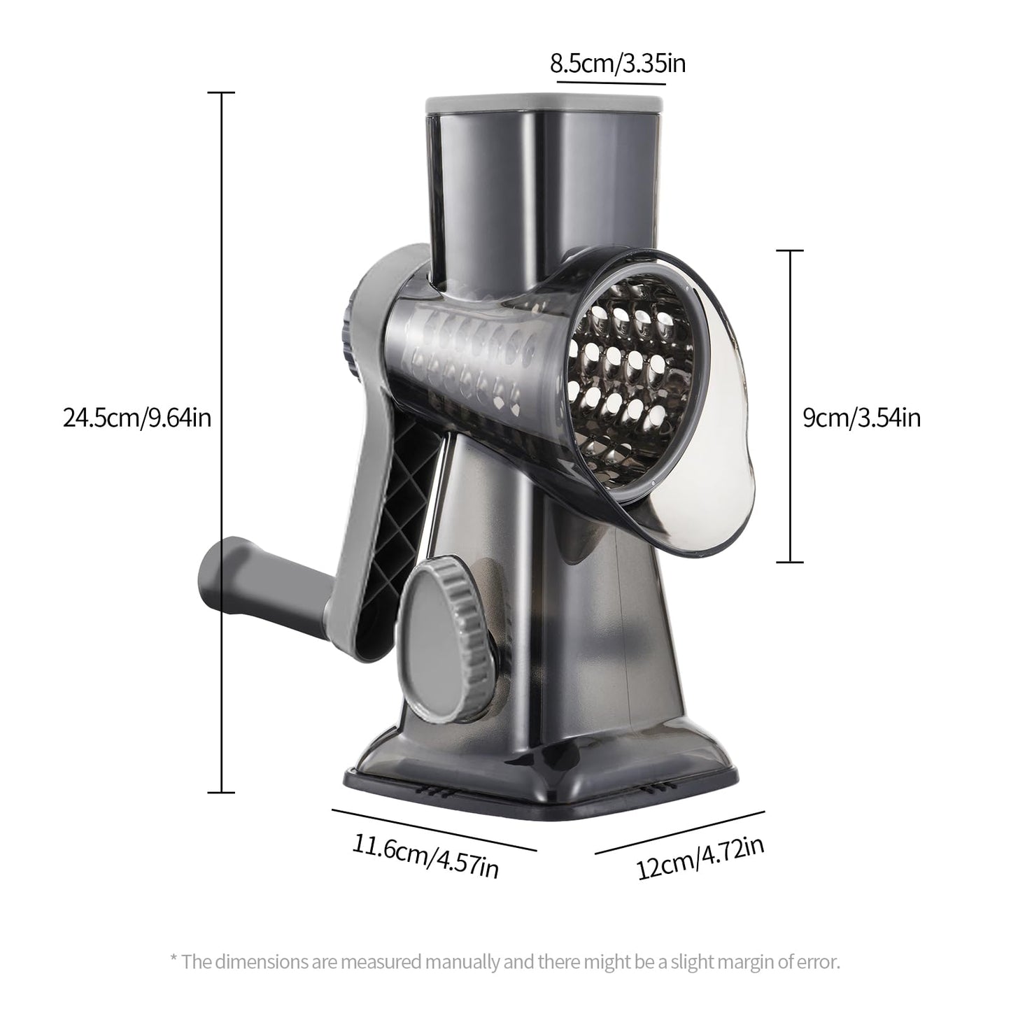 LIOZERIA Rotary Cheese Grater Hand Crank with Suction Base | 3-in-1 Safe Shredder for Cheese, Vegetables & Nuts, Easy to Clean