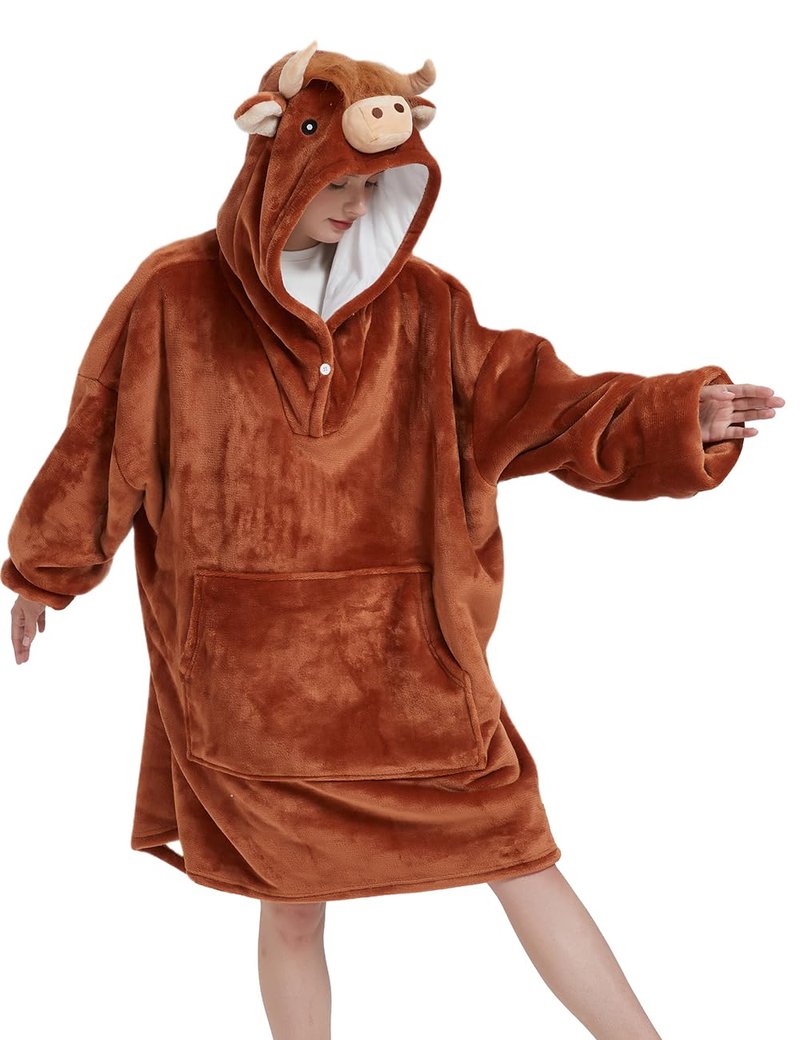 NAFLEAP Blanket Hoodie Women Wearable Blanket Adult Oversized Fleece Sherpa Christmas Sweatshirt Gift for Women, Brown cow adult