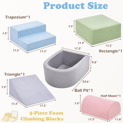 Climbing Toys for Toddlers , Foam Climbing Blocks with Ball Pit for Baby, 5-Piece Soft Toddlers Climbing Toy Indoor,Climbing Crawling Toys Soft Foam Blocks Activity Play Set(Balls not Included)