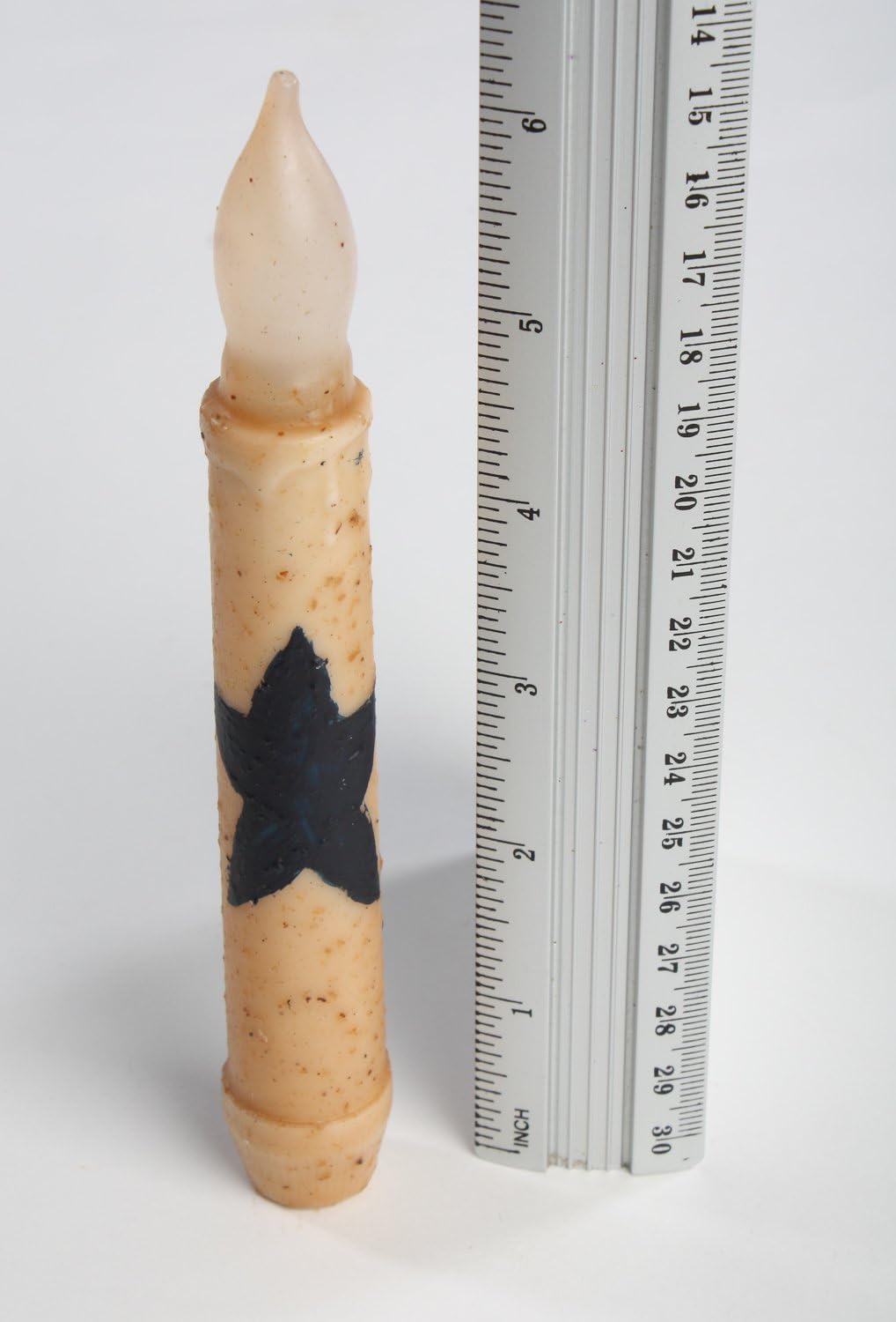 Set of 2 Primitive LED Taper Candles with Black Star, Battery Operated, Wax-Dipped