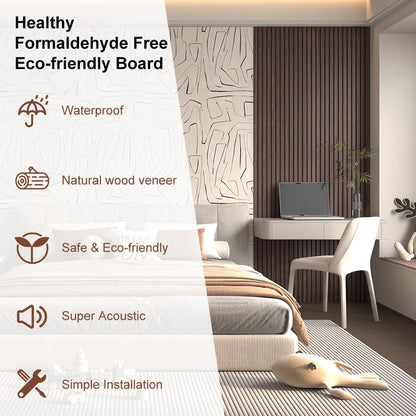 NovaGrid Board 4PCS Acoustic Wood Slat Wall Panels for Wall Decor and Ceiling 3D Fluted Sound Absorbing Panel Soundproof with Wood Finish 108"×6" (Cherry Dark)