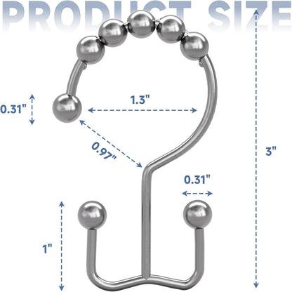 Titanker Shower Curtain Hooks Rings, Rust-Resistant Metal Double Glide Hooks for Bathroom Shower Rods (Set of 12)