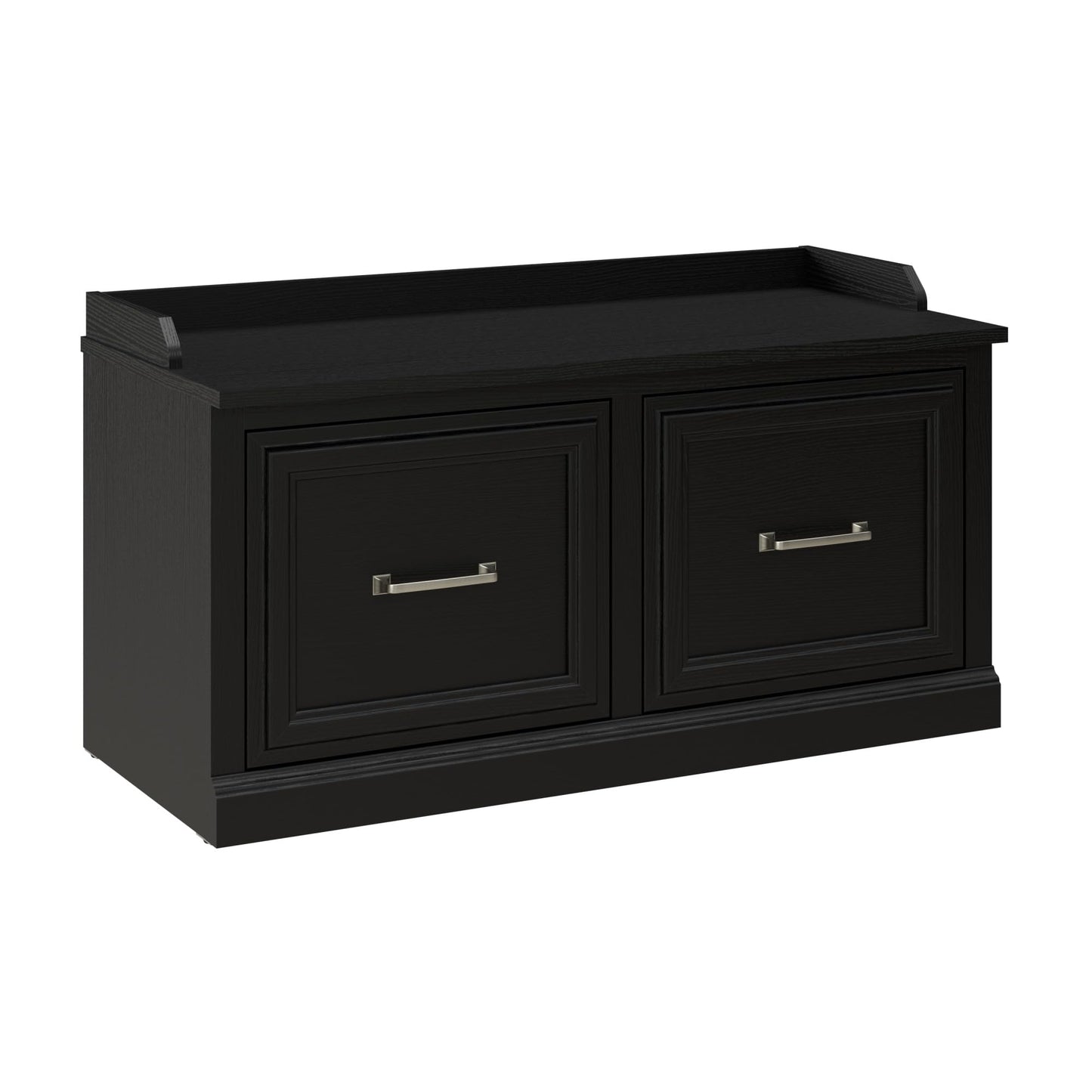 Bush Furniture Woodland 40W Shoe Storage Bench with Doors in Black Suede Oak | Footwear Organizer for Home Entryway, Mudroom, and Foyer