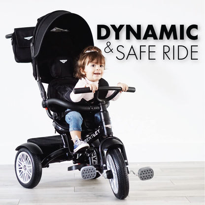 Bentley 6-in-1 Baby Stroller & Toddler Tricycle – Officially Licensed Luxury Kids Bike, Convertible Travel Strollers & Kid Trike with Air Wheels, Canopy & Safety Features (6m-5y+ | Onyx Black )