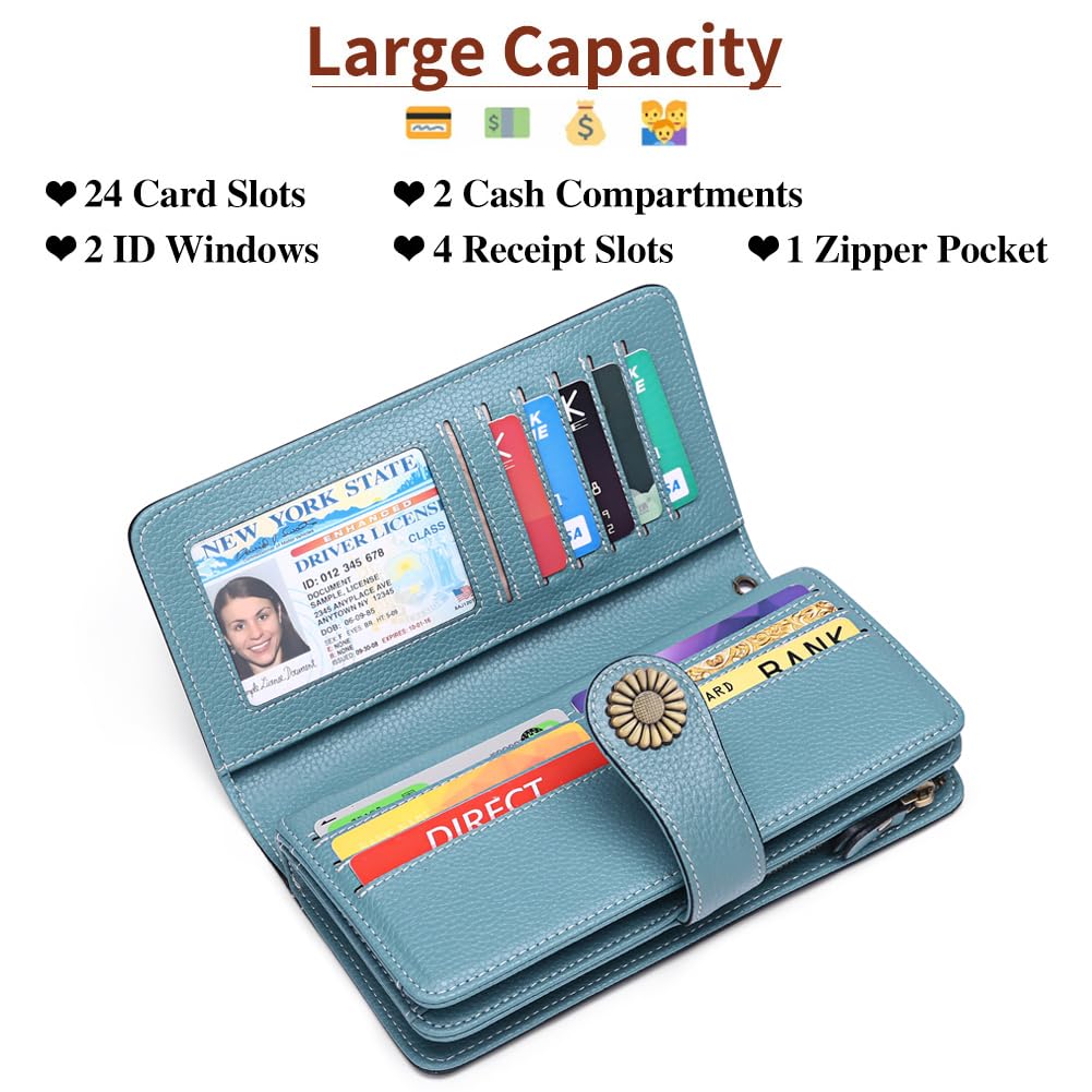 SENDEFN Wallets for Women Leather Credit Card Holder with RFID Blocking Large Capacity Wristlet