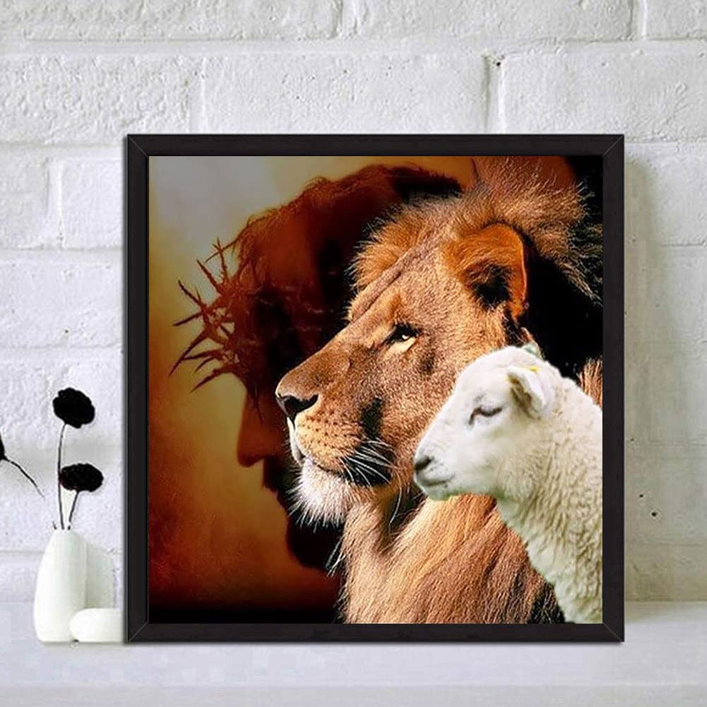 YIMORE 5D DIY Diamond Art Painting Kits for Jesus Lion Lamb 16X16 inches for Adults Kids，Full Round Drill Crystal Rhinestone Embroidery for Home Wall Decor