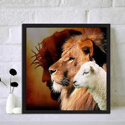 YIMORE 5D DIY Diamond Art Painting Kits for Jesus Lion Lamb 16X16 inches for Adults Kids，Full Round Drill Crystal Rhinestone Embroidery for Home Wall Decor