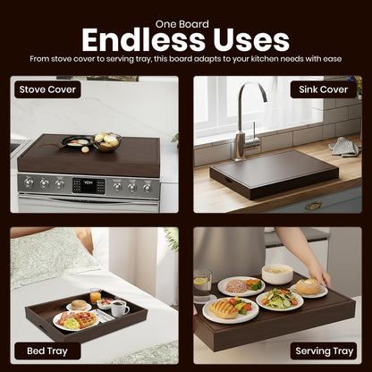 Wood Stove Top Cover Noodle Board for Gas Stove | Wooden Stovetop Cover Cutting Board | Butcher Block Stove Cover with Handles for Electric and Gas Burners | Kitchen Counter Space Saver