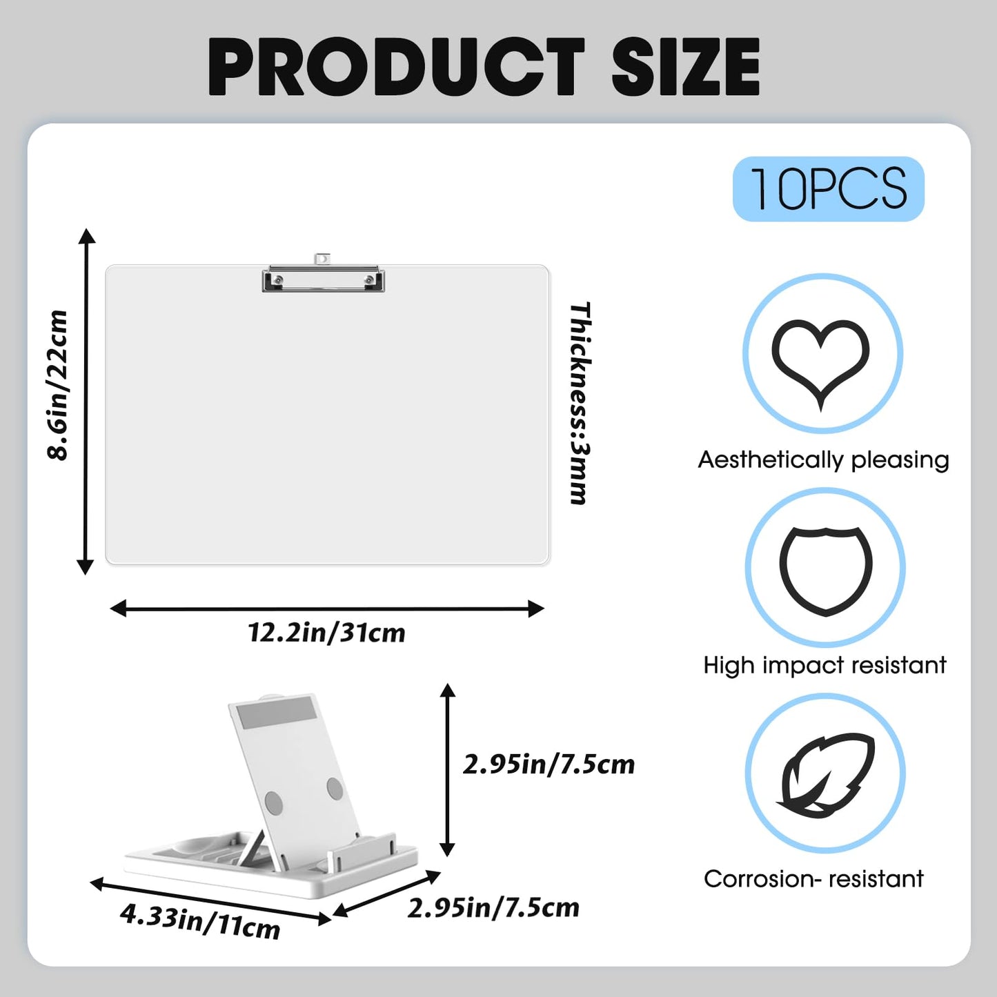 10 Pcs Back to School Writing Slant Boards with Stand, Adjustable Desktop Whiteboard, Dry Erase Clipboard, Reusable Handwriting Practice for Reading, Writing, Drawing and Studying