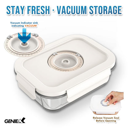 GENIEX Glass Vacuum Seal Containers for Food Storage 3pcs set [Small + Medium + Large] | Work with Handheld Vacuum Sealer Machine