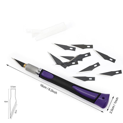 EHDIS Precision Hobby Knife Set Utility Craft Knife Kit with 10PCS Blades for Art, Working-Stencil, Scoring, Scrapbooking, Architecture Modeling, Crafting, Precision Knife (Purple)