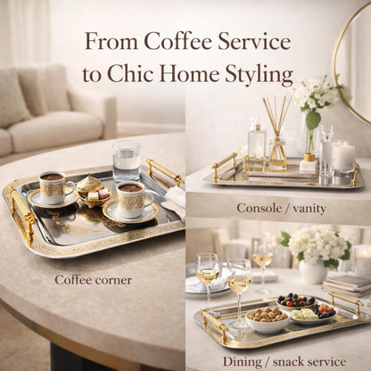 Set of 2 Modern Elegant Large Serving Tray, Rectangle Decorative Tray Gold