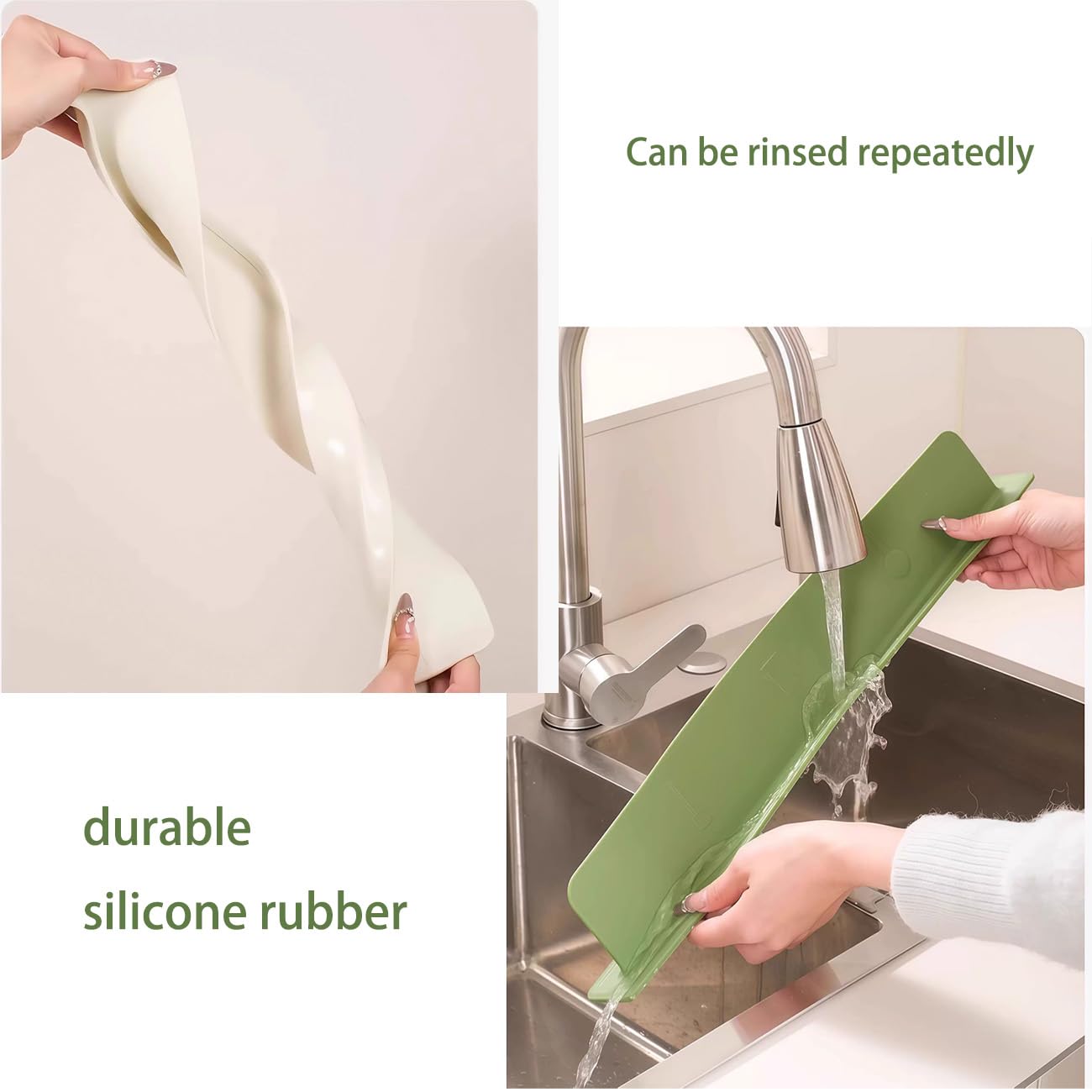 19.6in Silicone Sink Splash Guard, 2025 New Silicone Sink Water Retaining Board for Kitchen, Portable Water Retaining Strip Reusable Water Splash Guard for Bathroom Countertop (Silicone, Green)