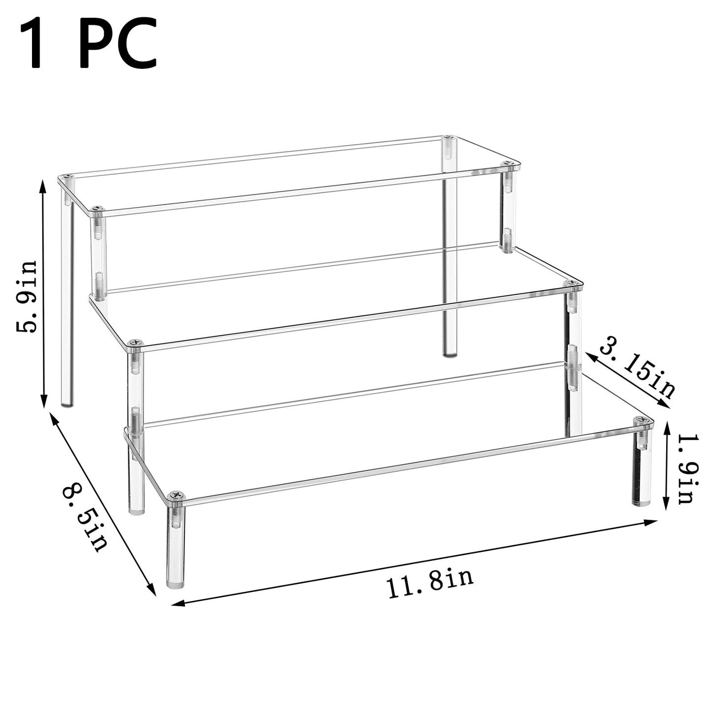 WEERSHUN 3 Tier Acrylic Display Stand Risers, Clear Tabletop Display Shelf for Perfume, Figures & Collectibles, Thick Acrylic Organizer for Cupcake, Cosmetics & Home Decoration