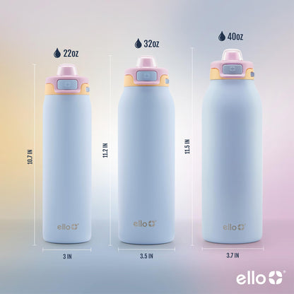 Ello Pop & Fill 32oz Stainless Steel Water Bottle with Quick Fill Technology, Double Walled and Vacuum Insulated Metal, Leak Proof Locking Lid, Sip and Chug, Reusable, BPA Free, Coastal Sunrise