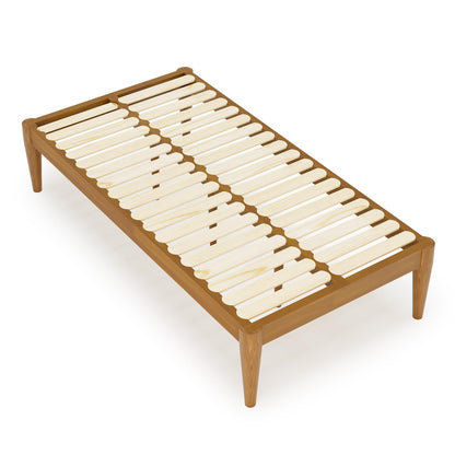 IOTXY Twin Platform Bed Frame - Solid Wood 16-Inch Height Mattress Foundation Base with Densely Slats and Heavy-Duty Support Legs, No Box Spring Needed, Teak