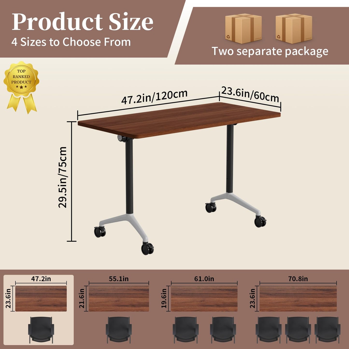 Modular Folding Conference Table with Wheels,4 Pack Mobile Conference Room Tables,Filp Top Rolling Meeting Training Tables for Office,Classroom,Library,Seminar,Boardroom,school(4pack,Walunt,47in)