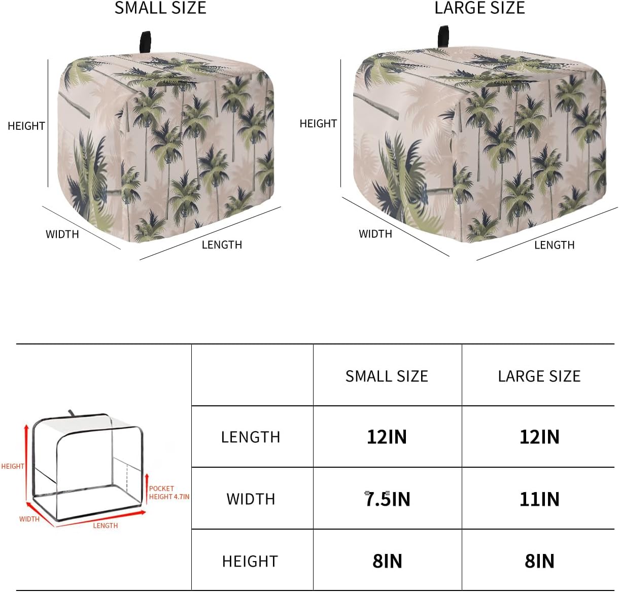 Toaster Dust Cover with Pockets, Tropical Plant Palm Tree Summer Beach Soft Washable 2 Slice Cover, Dust-proof