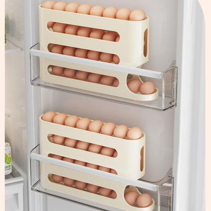 Egg Holder for Fridge, Egg container for refrigerator, Space-Saving Automatic Rolling Eggs Dispenser, 4 Tiers Fridge Egg Rack for Refrigerator Holds up to 30 pcs