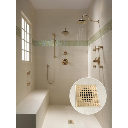 Uni-Green Champagne Bronze Shower Drain 4-1/4 Inch - Square Gold Shower Drain Kit with ABS Flange for 2" or 3" Pipe - Low Profile 304 Stainless Steel Shower Floor Drain Kit with Hair Carcher