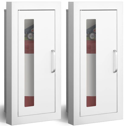 Zonon 2 Pcs Semi Recessed Fire Extinguisher Cabinet Industrial Architectural Wall Cabinet, Door with Handle Version for 10 Pound Dry Chemical Fire Extinguisher White