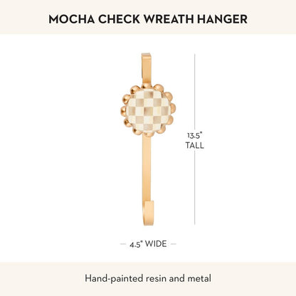MACKENZIE-CHILDS Wreath Hanger, Door Hanger for Seasonal Decor, Brown-and-White Mocha Check