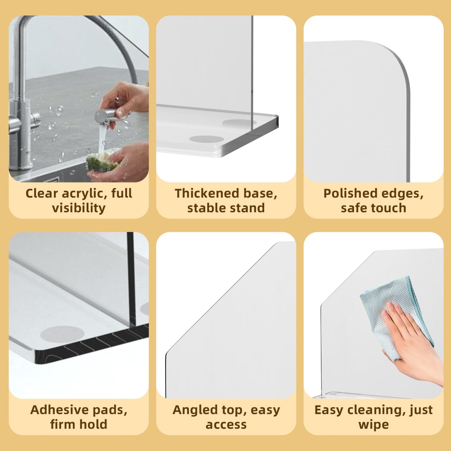 2 Pcs Acrylic Sink Splash Barrier, Clear Splatter Barrier, Freestanding Protective Panel with Cutaway, for Kitchen Hospital Labs Office, 23.6" L x 4.5" W x 18.5" H