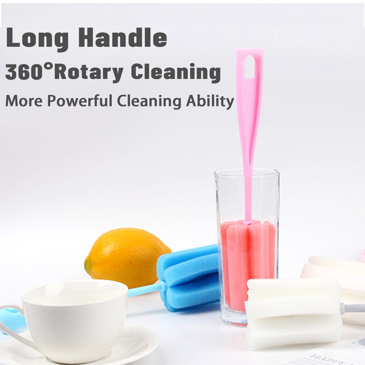 Bottle Brush Sponge 8PCS Cup Washer Brush Long Handle Cleaner Brush for Baby Bottle Glasswares Mugs Cups Kitchen Clean (8 PCS)