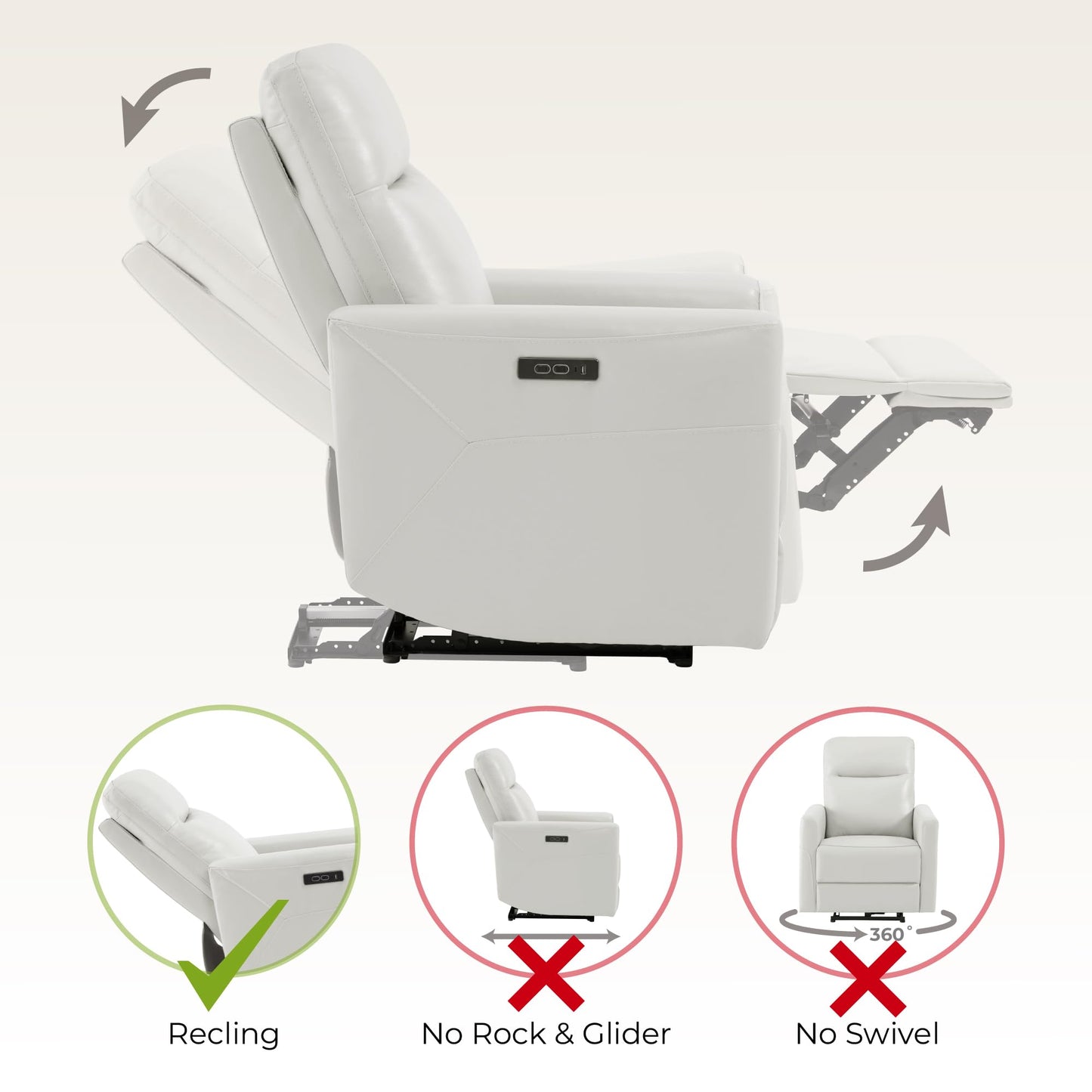 CHITA Leather Power Recliner Chair for Adults, Electric Wall Hugger Recliner for Small Spaces, Modern Living Room and RV Recliner Chair with Power Headrest & Charging Ports, Creamy Grey
