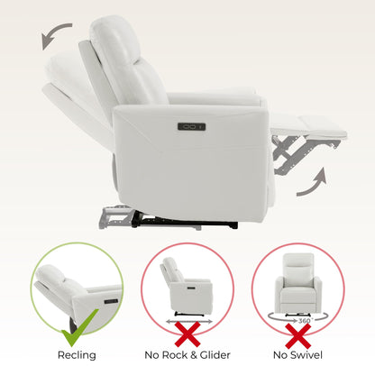 CHITA Leather Power Recliner Chair for Adults, Electric Wall Hugger Recliner for Small Spaces, Modern Living Room and RV Recliner Chair with Power Headrest & Charging Ports, Creamy Grey