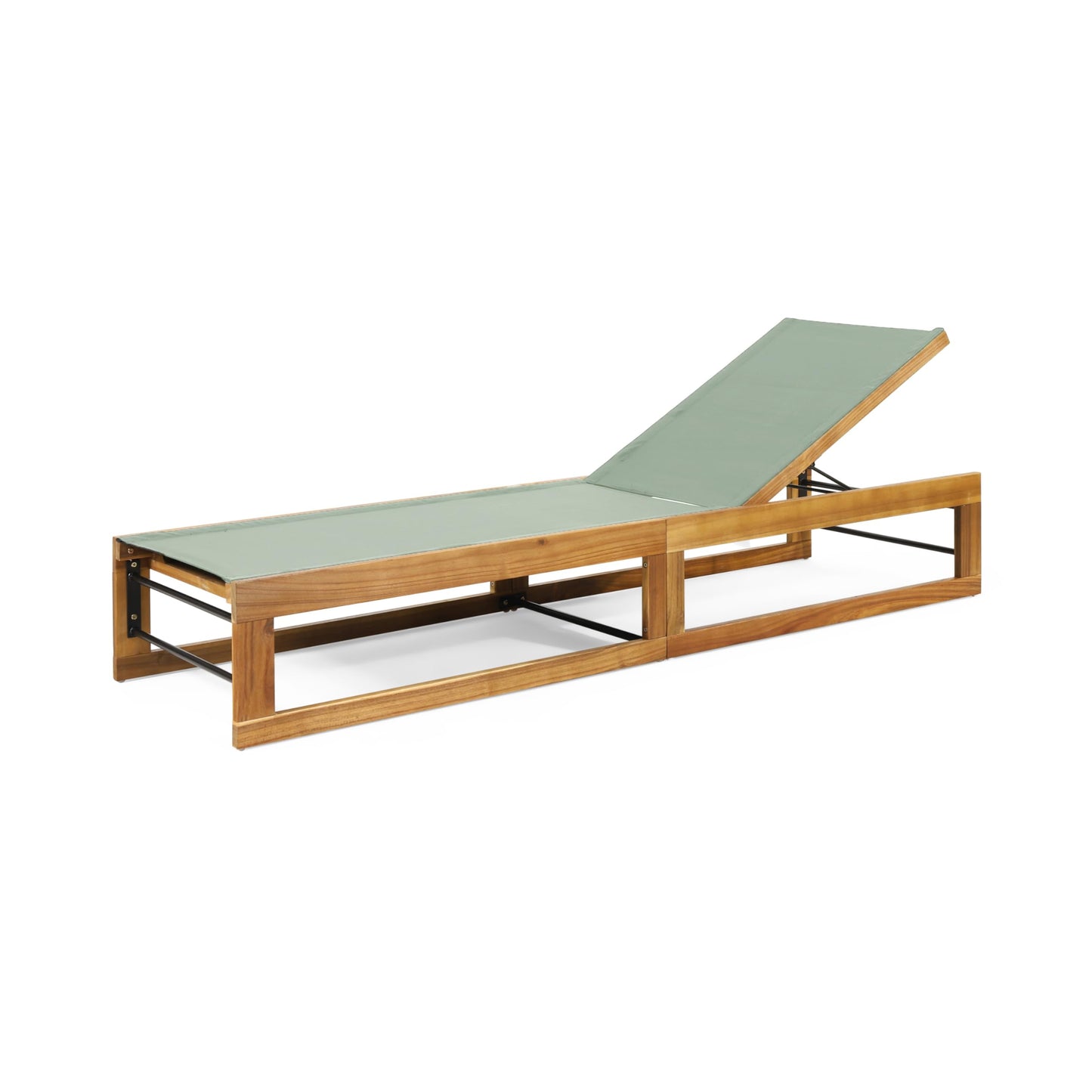 Christopher Knight Home Tristz Patio Chaise Lounge Chair Outdoor, Acacia Wood Sunbathing Pool Lounger with Breathable Mesh Seat, Adjustable Backrest Reclining Chair, Single Lounger, Teak+Mint Green