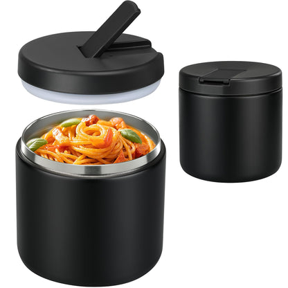 Pawtong 19oz Insulated Vacuum Food Jar with Buckle Lid Wide Mouth Soup Thermo for Hot Food Kids Leakproof Stainless Steel Lunch Container- Black-1Pack