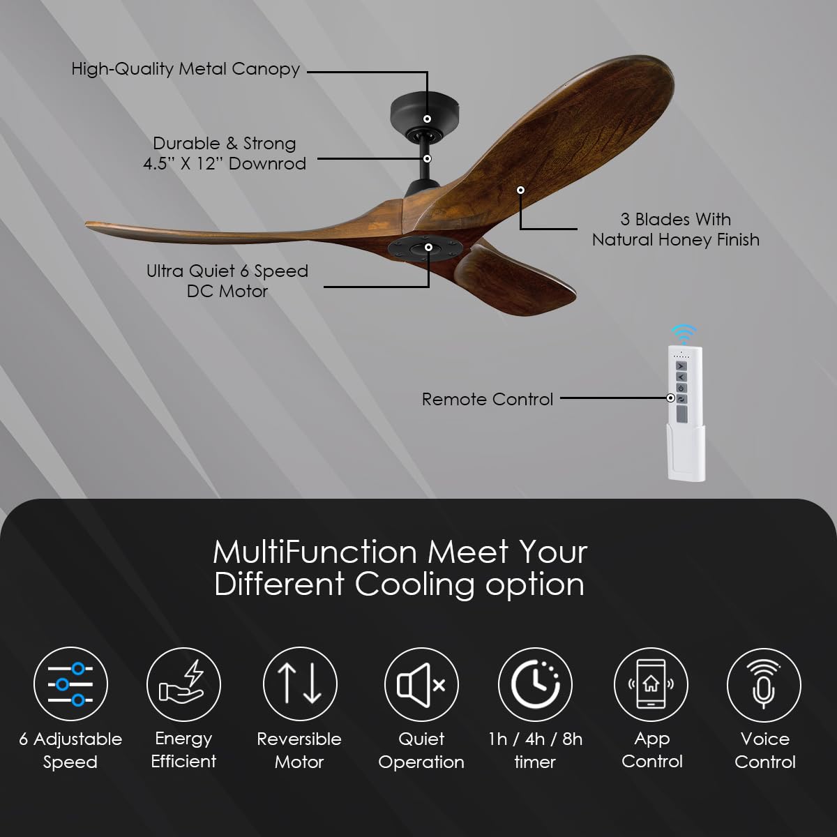 Generation Lighting Maverick Smart Fan (Black with Dark Walnut Blades, 60-Inch)