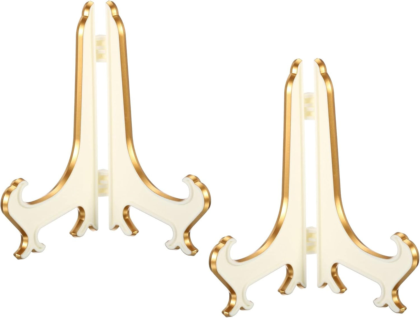 PATIKIL 5" Acrylic Decorative Plate Stand Holder, 4 Pack Table Use Foldable Picture Easel for Photos, White Gold
