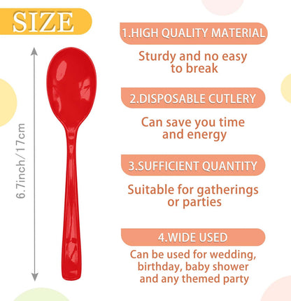 SietDESEO 25 PCS Red Plastic Spoons Disposable Utensils Heavy Duty Red Spoons Disposable Cutlery for Birthday Wedding Baby Shower Bridal Shower Plastic Silverware