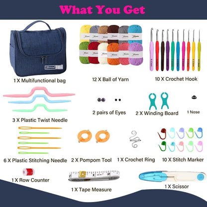 Yarniss Crochet Kit for Beginners,All in One Crochet Kits with 840 Yards Crochet Yarn,Ergonomic Crochet Hooks Set with Yarn for Adults,Navy