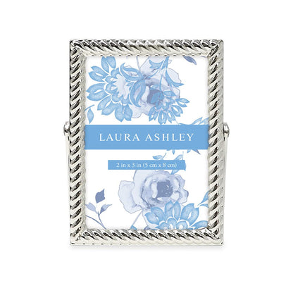 Laura Ashley 2x3 Silver Rope Metal Picture Frame (Vertical) with Pull-Out Easel Stand, Made for Tabletop, Counterspace, Shelf and Desk (2x3, Silver)
