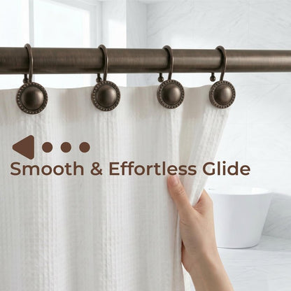 PSPFTN 12-Piece Set of Shower Curtain Hooks，Metal Decorative Rings， Anti-Rust Circular Design，Heavy Duty Design (Bronze)