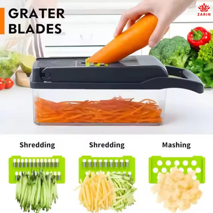 ZARIN 16‑in‑1 Vegetable Chopper & Slicer – Multi-Function Kitchen Gadget for Onions, Fruits & Vegetables – Mandoline Slicer with Interchangeable Blades for Easy Meal Prep