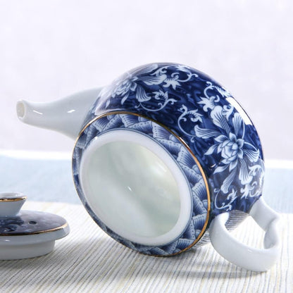 Alipis Porcelain Teapot, Blue and White Chinoiserie Chinese Teapot with Strainer Hole for Kung Fu Tea