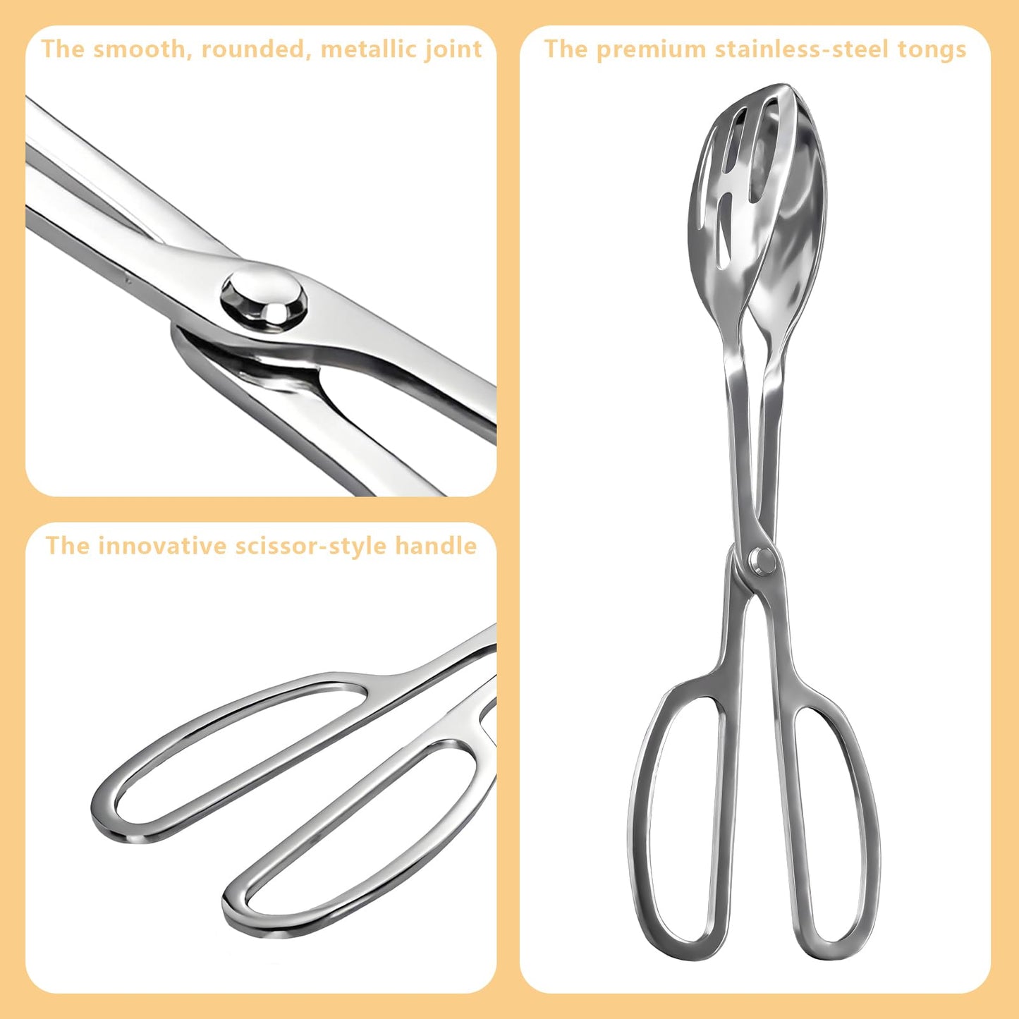 KBBYT Kitchen Tongs for Cooking for Buffet Party Catering - Stainless Steel Salad Tongs for Food Bread Cake Bake Dessert, 10-Inch Serving Tongs for Grill, Steak, Barbecue, Scissor Design (2 Pack)