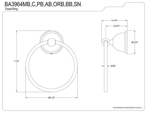 Kingston Brass BA3964BB Restoration 6-Inch -Towel Ring, Brushed Brass