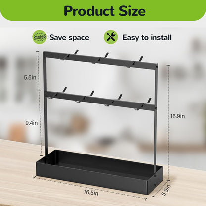 Coffee Mug Holder with Hooks, 14 Capacity 2 Tier Mug Tree Holder Rack for Countertop, Storage Base for Coffee Pods
